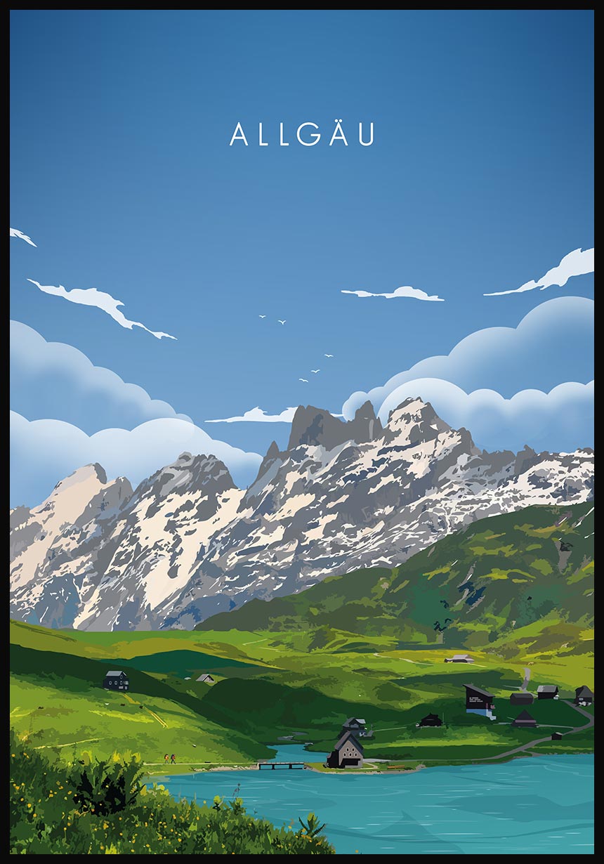 Allgäu mit Bergen - | PAPERLY Illustriertes Poster