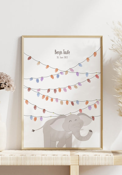 Personalisierbares Fingerabdruck-Poster Elefant Einschulung