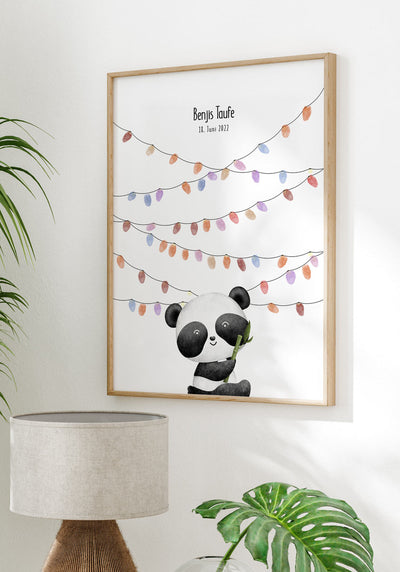 Personalisierbares Fingerabdruck-Poster Panda Einschulung