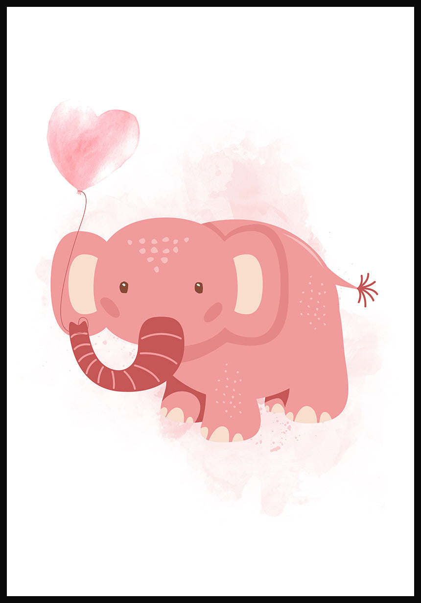 Elefant mit Herzballon Illustration Kinderposter Rosa PAPERLY