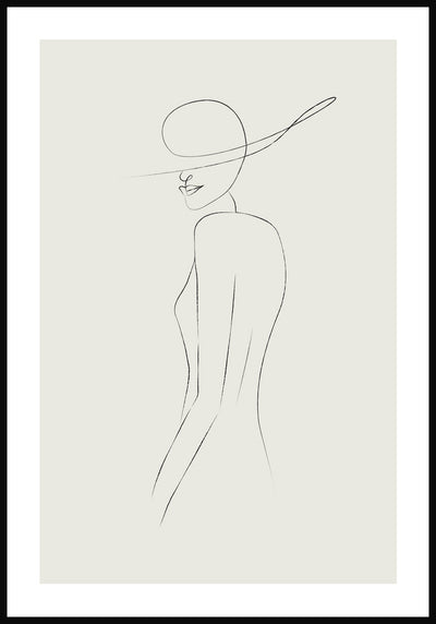 Line Art Poster Frau mit Hut