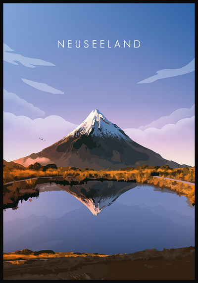 Illustriertes Poster Neuseeland mit Vulkan