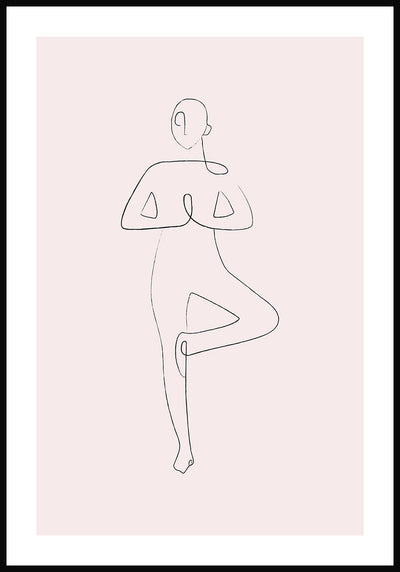 Poster Yoga Line Art Baum Pose rosa