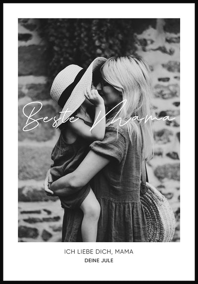 Beste mama personalisiertes Poster schwarz-weiß mit Bild