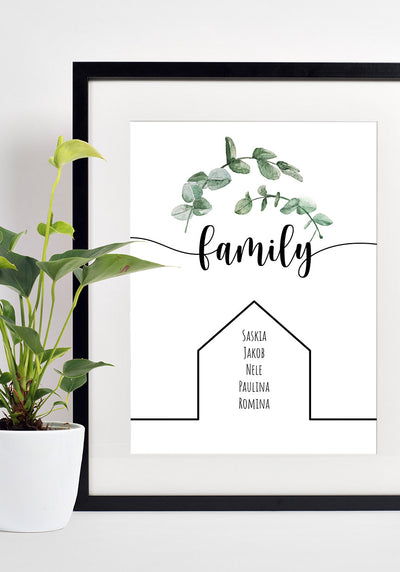 Personalisierbares Familien-Poster mit Eykalpytus im Rahmen