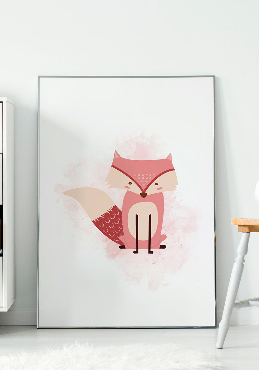 Fuchs Poster Kinderzimmer rosa in Rahmen