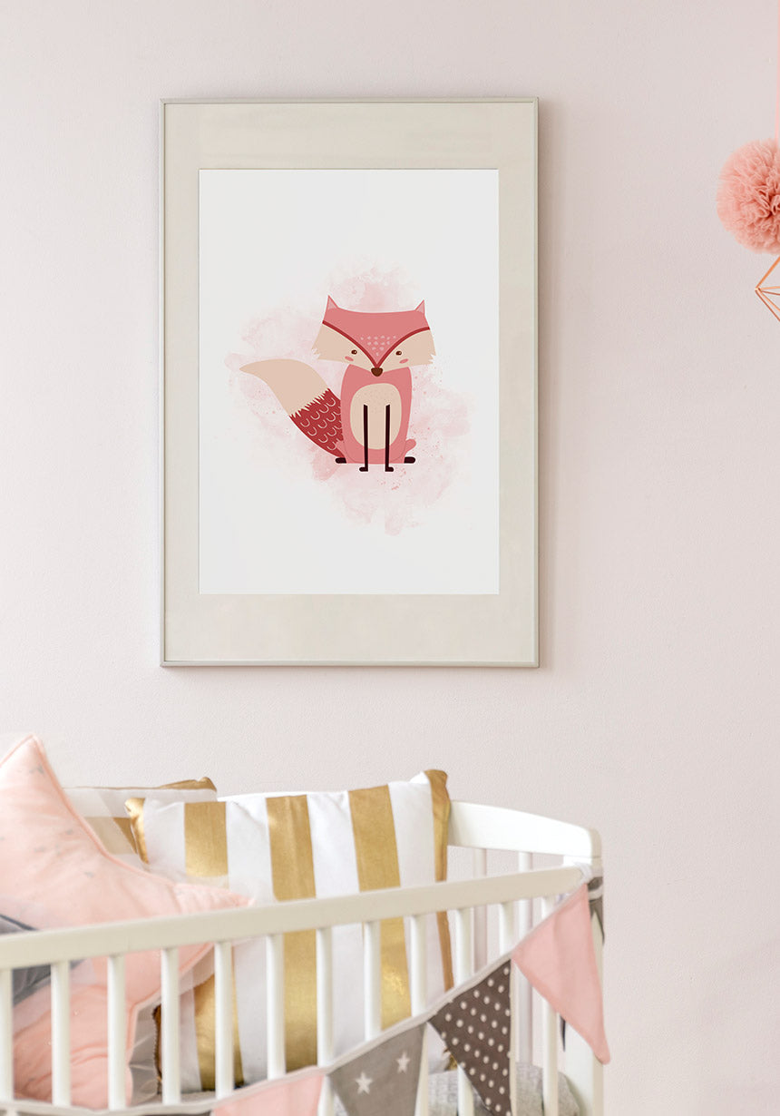 Fuchs Poster Kinderzimmer rosa über Babybett