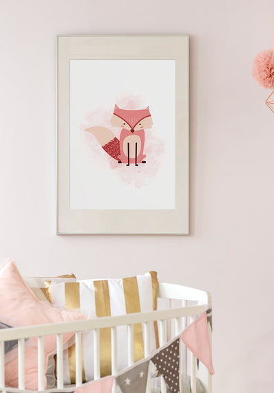 Fuchs Poster Kinderzimmer rosa über Babybett