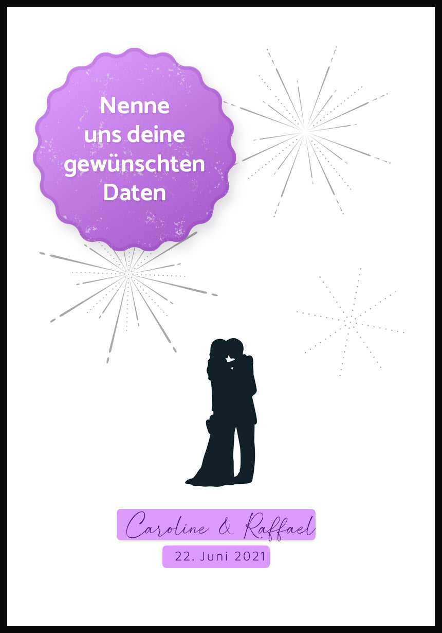 personalisierpares Fingerabdruck Poster Feuerwerk zur Hochzeit personalisierbare Fläche