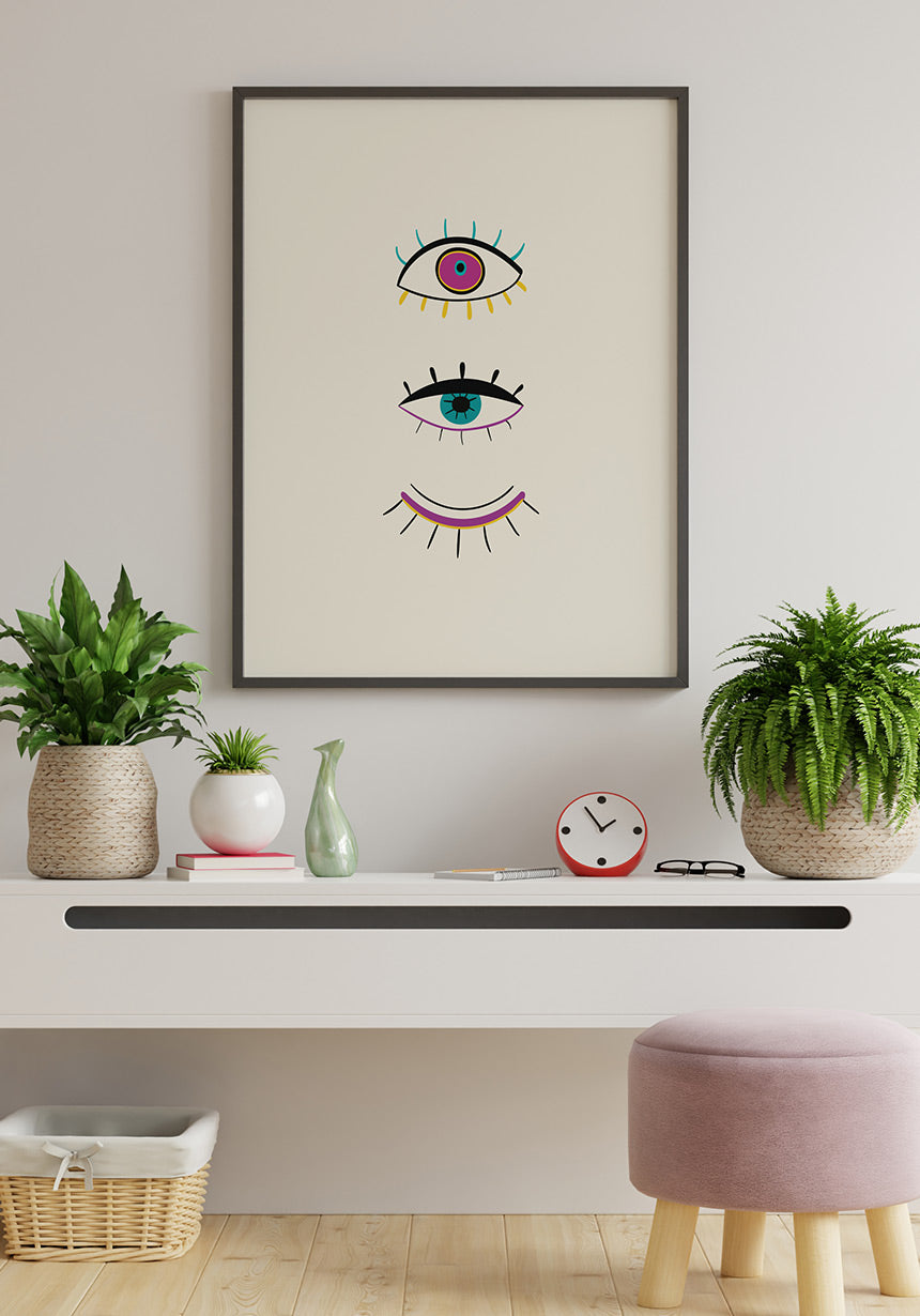 Illustration Poster Augenaufschlag im schwarzen Rahmen