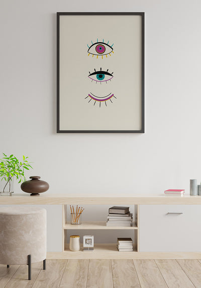 Illustration Poster Augenaufschlag im Wohnzimmer