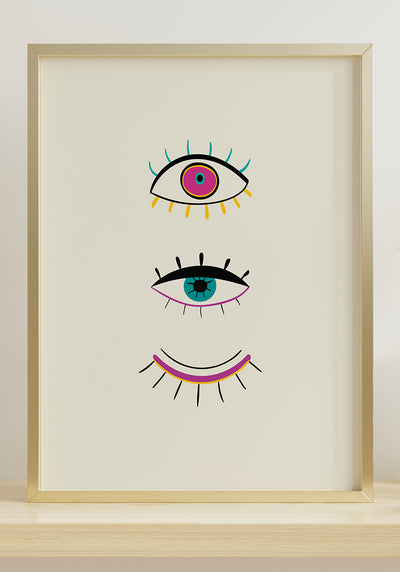 Illustration Poster Augenaufschlag in goldenem Rahmen