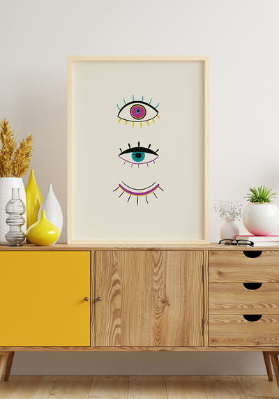 Illustration Poster Augenaufschlag auf Sideboard