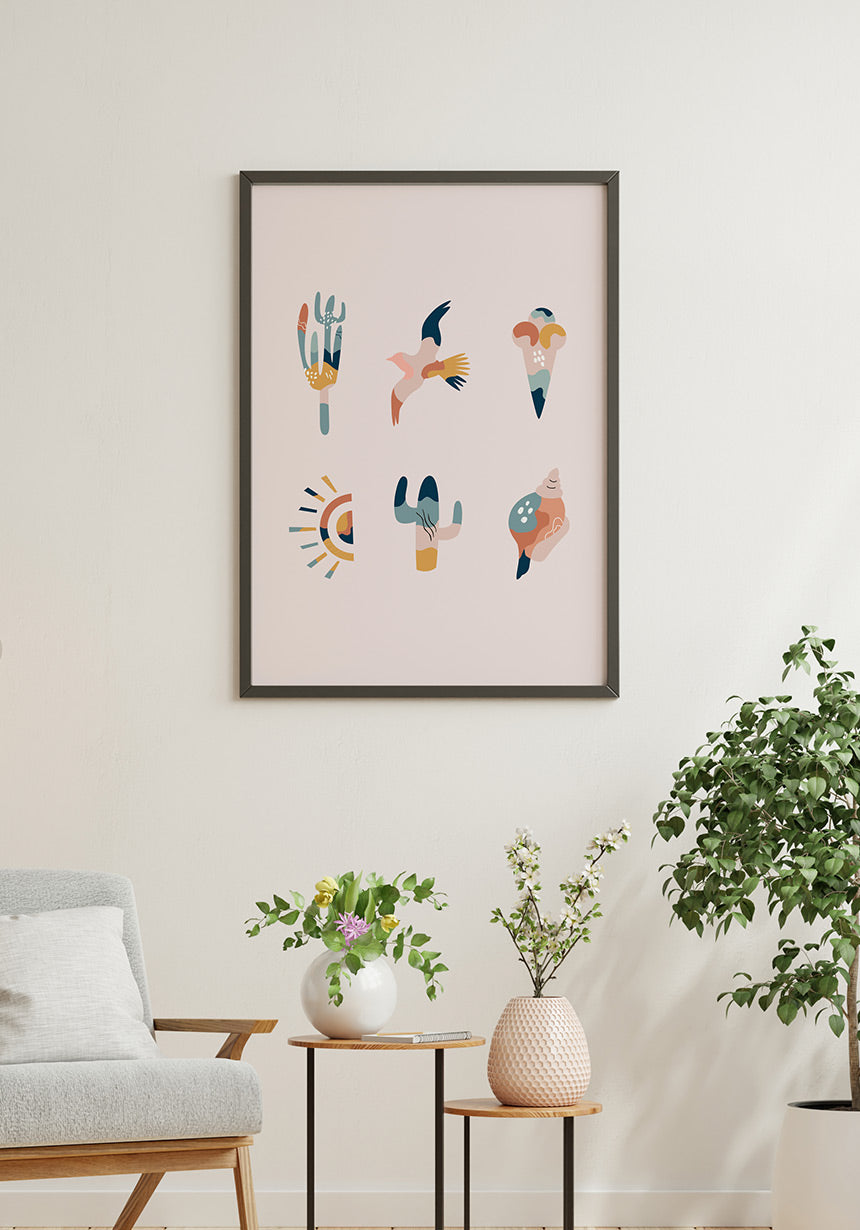 Illustrations Poster Boho Collection Summer Vibes in Holzrahmen