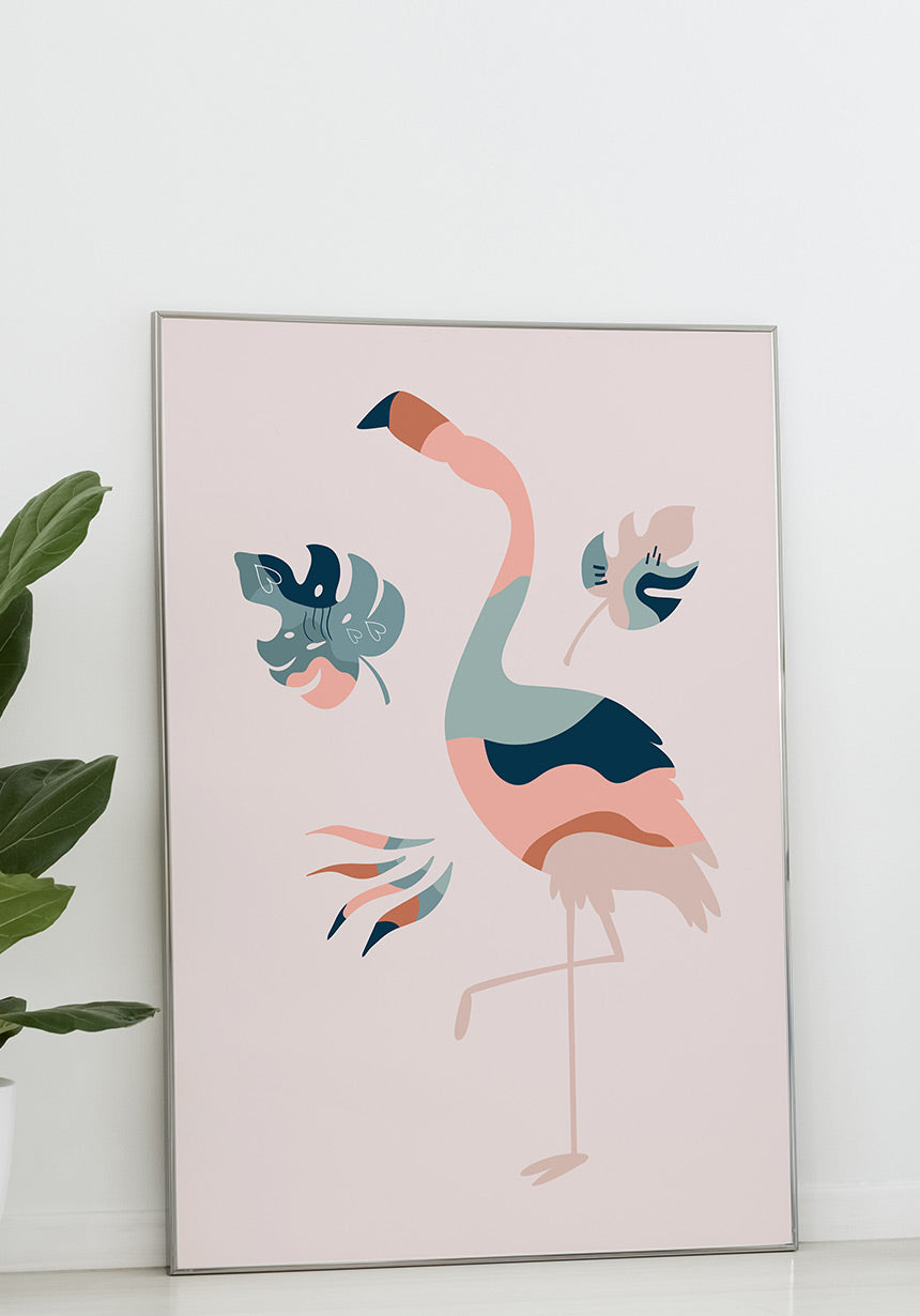 Illustration Poster Boho Flamingo im Wohnzimmer