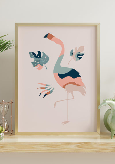 Illustration Poster Boho Flamingo auf Sideboard