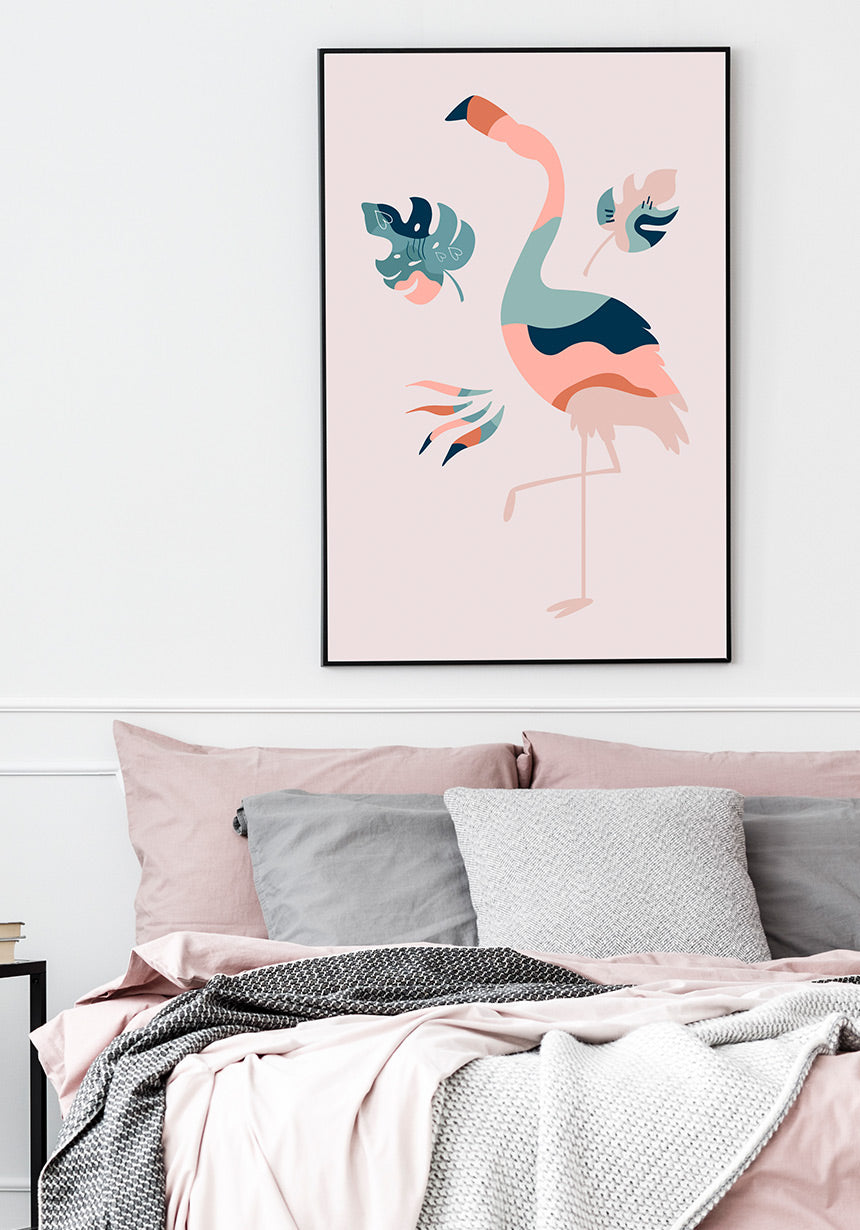 Illustration Poster Boho Flamingo über Bett
