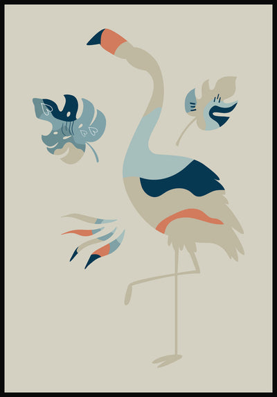 Illustration Poster Boho Flamingo Olivgrün