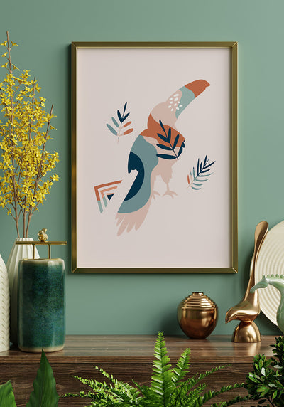 Illustriertes Boho Poster Tukan Vogel im Wohnzimmer