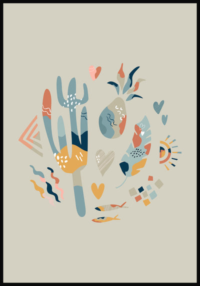 Illustration Poster Boho Kaktus Crew Olivgrün