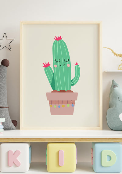 Illustration Poster fröhlicher Kaktus im Kinderzimmer