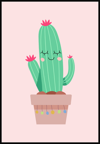 Illustration Poster fröhlicher Kaktus rosa Hintergrund
