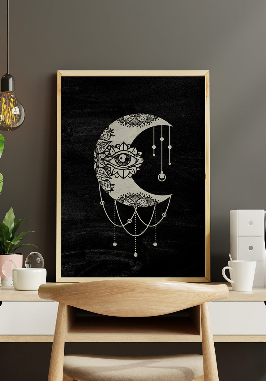 Illustration Poster Mond auf schwarzem Hintergrund am Arbeitszimmer