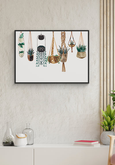 Illustration Poster Pflanzenkörbe an heller Wand