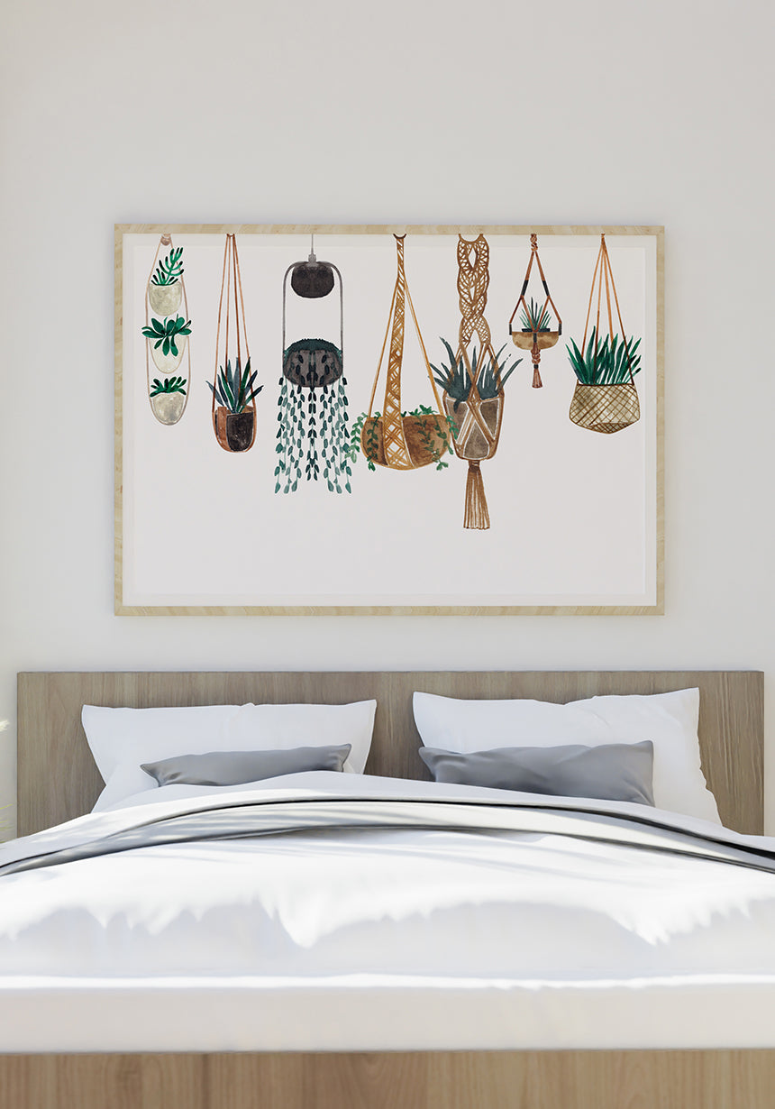 Illustration Poster Pflanzenkörbe im Schlafzimmer