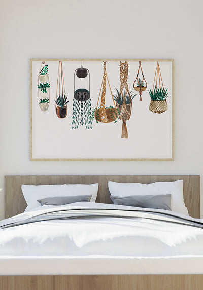 Illustration Poster Pflanzenkörbe im Schlafzimmer