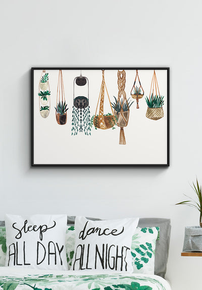 Illustration Poster Pflanzenkörbe über Bett