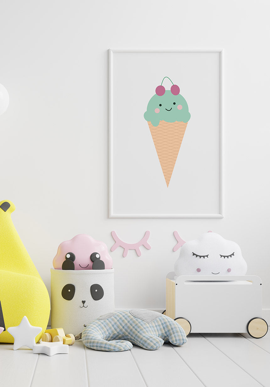 Kinderposter Illustration Eis mit Kirschen im Kinderzimmer