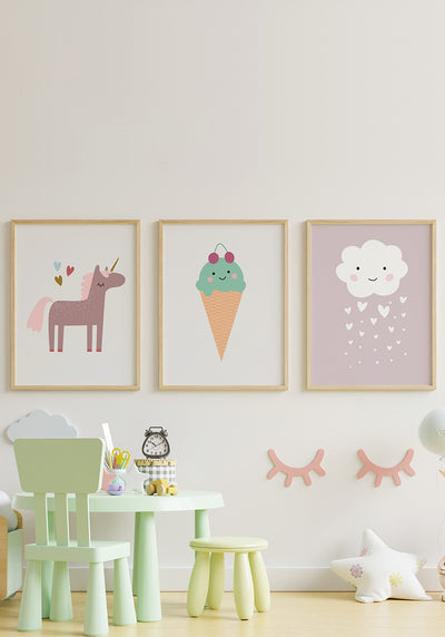 Kinderposter Illustration Eis mit Kirschen Bidlerwand