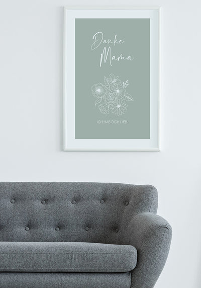 Muttertag Poster danke Mama mint über Sofa