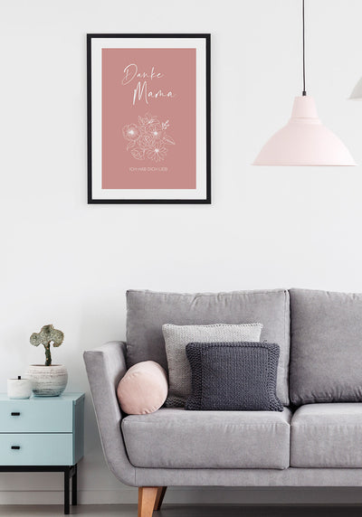 Muttertag Poster danke Mama in rosa im Wohnzimmer