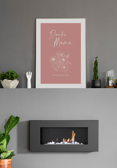 Muttertag Poster danke Mama in rosa über Kamin