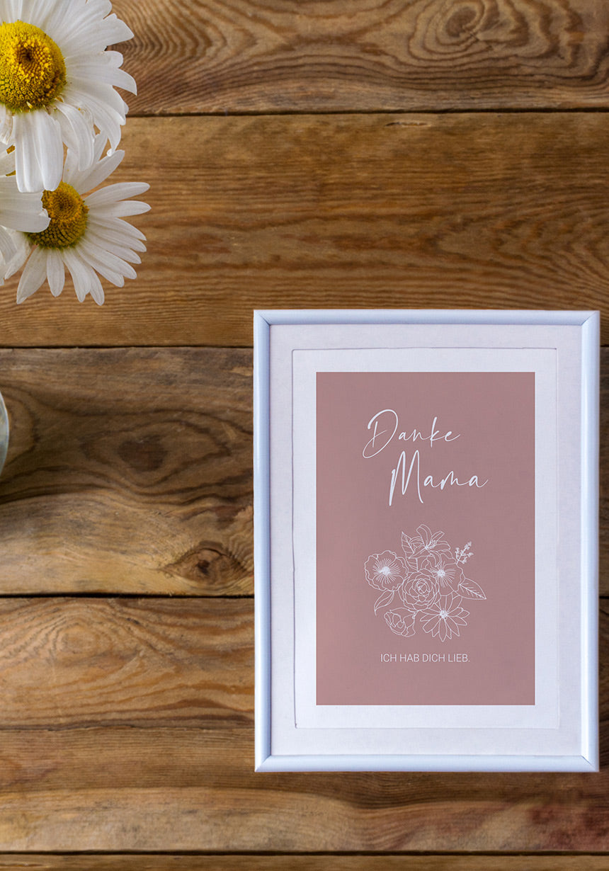 Muttertag Poster danke Mama in rosa im Rahmen