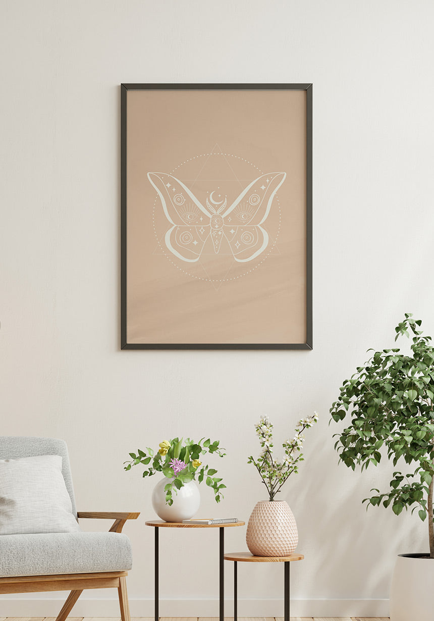 Illustrations Poster Schmetterling im Boho Stil im Wohnzimmer