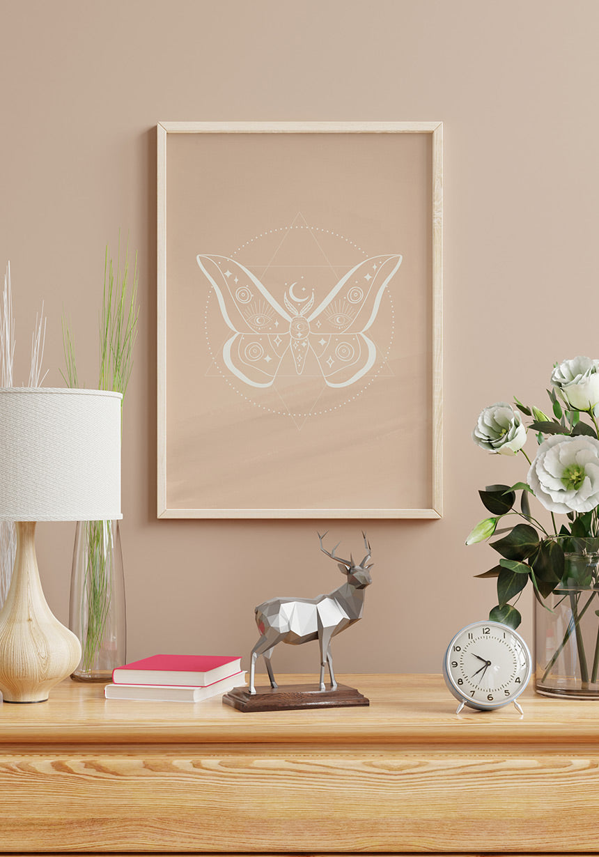 Illustrations Poster Schmetterling im Boho Stil im Holzrahmen