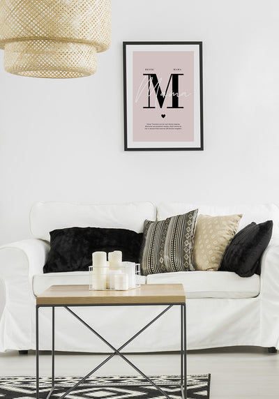 personalisiertes Poster Muttertag mit Text im Wohnzimmer
