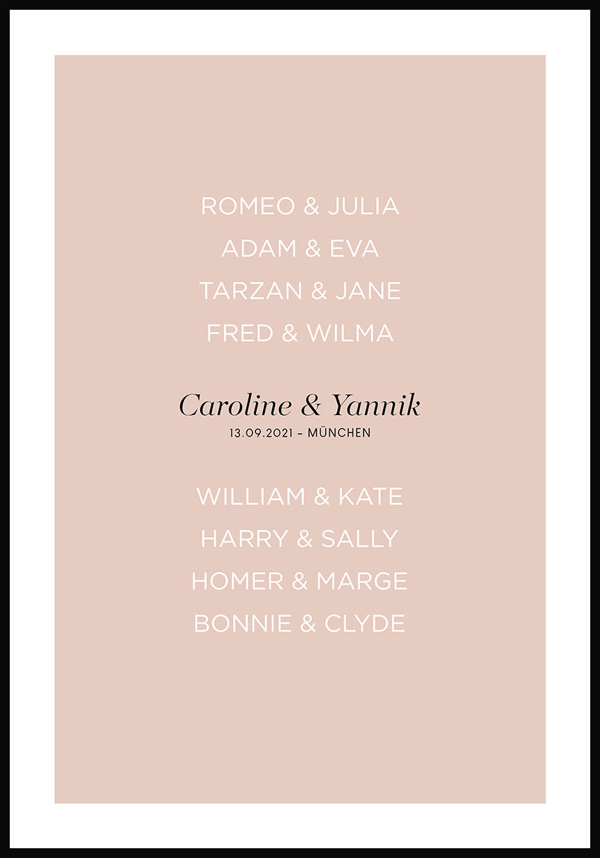 personalisiertes Poster zur Hochzeit mit berühmten Paaren