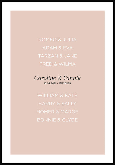 personalisiertes Poster zur Hochzeit mit berühmten Paaren