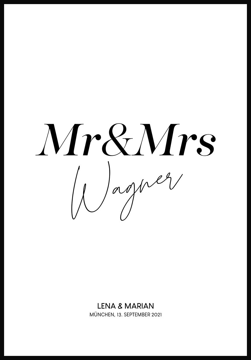 personalisiertes Poster Hochzeit Mr und Mrs