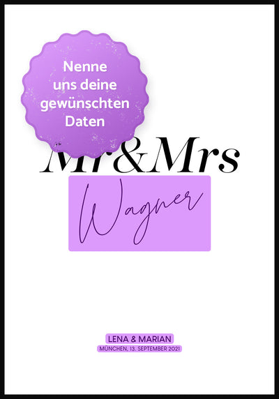personalisiertes Poster Hochzeit Mr und Mrs personalisierbare Details