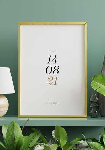 Personalisiertes Poster Hochzeit mit Datum im Wohnzimmer