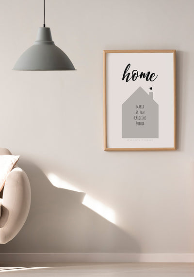 personalisierbares Poster Wohnort und Familie im Wohnzimmer