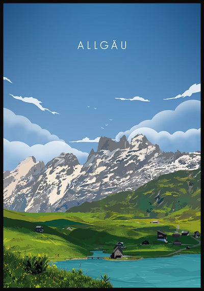 Illustriertes Poster Allgäu mit Bergen