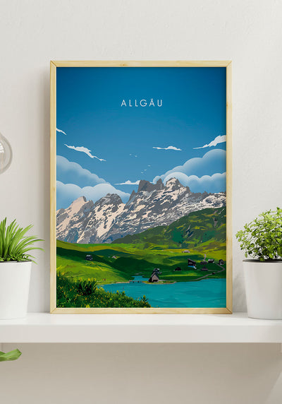Illustriertes Poster Allgäu mit Bergen für Zuhause