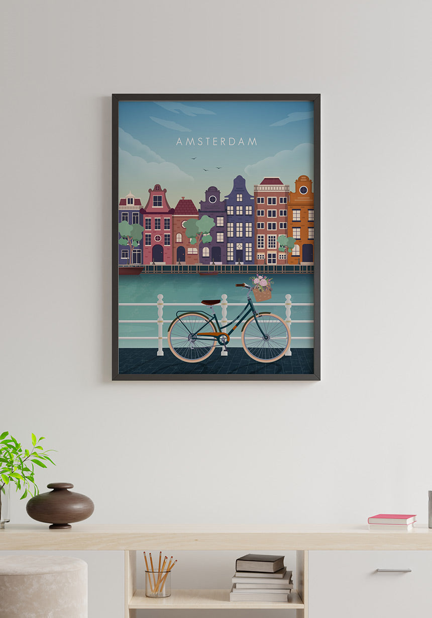 Illustriertes Poster Amsterdam Wanddeko