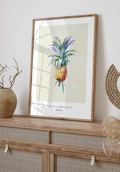 Poster Illustration Ananas im Holzrahmen